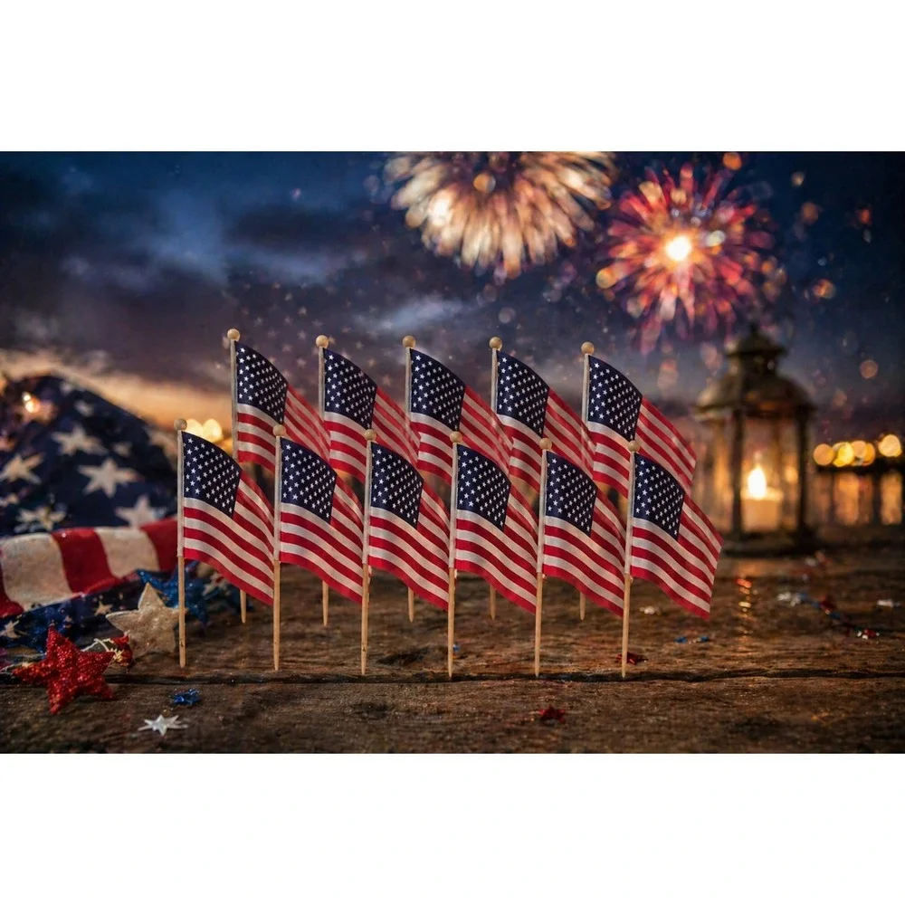 12 Pack American Flags on‎ Wood Sticks 4x6 Inch Small Handheld USA Flags 11 Inch